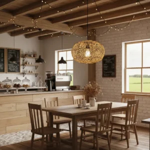 Rustic Rattan Nest Pendant Light - Handwoven Natural Wicker Hanging Lamp for Cafe & Farmhouse