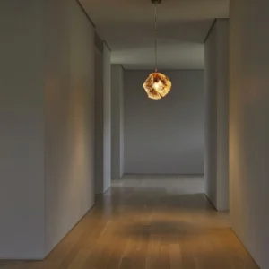 Molten Glass Pendant Light - Organic Amber Art Glass Hanging Lamp with Sculptural Design